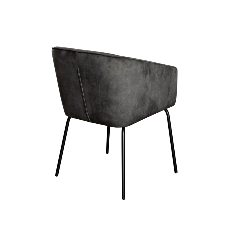 Voro Dining Chair Set of 2- Gray Velvet- Sleek Black Metal Legs