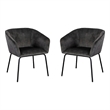 Voro Dining Chair Set of 2- Gray Velvet- Sleek Black Metal Legs