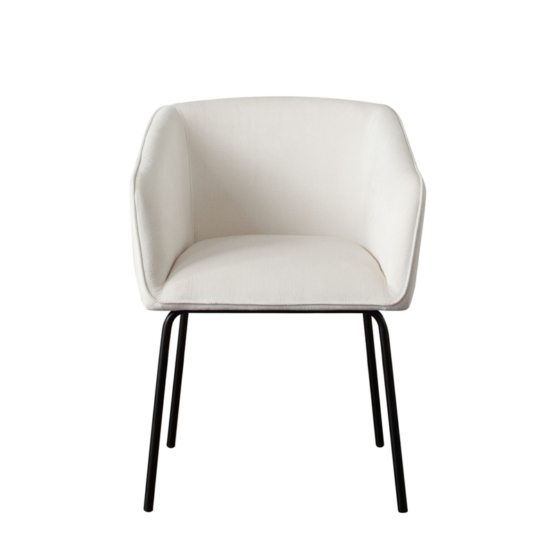Voro Dining Chair Set of 2- Mist White Fabric- Sleek Black Metal Legs