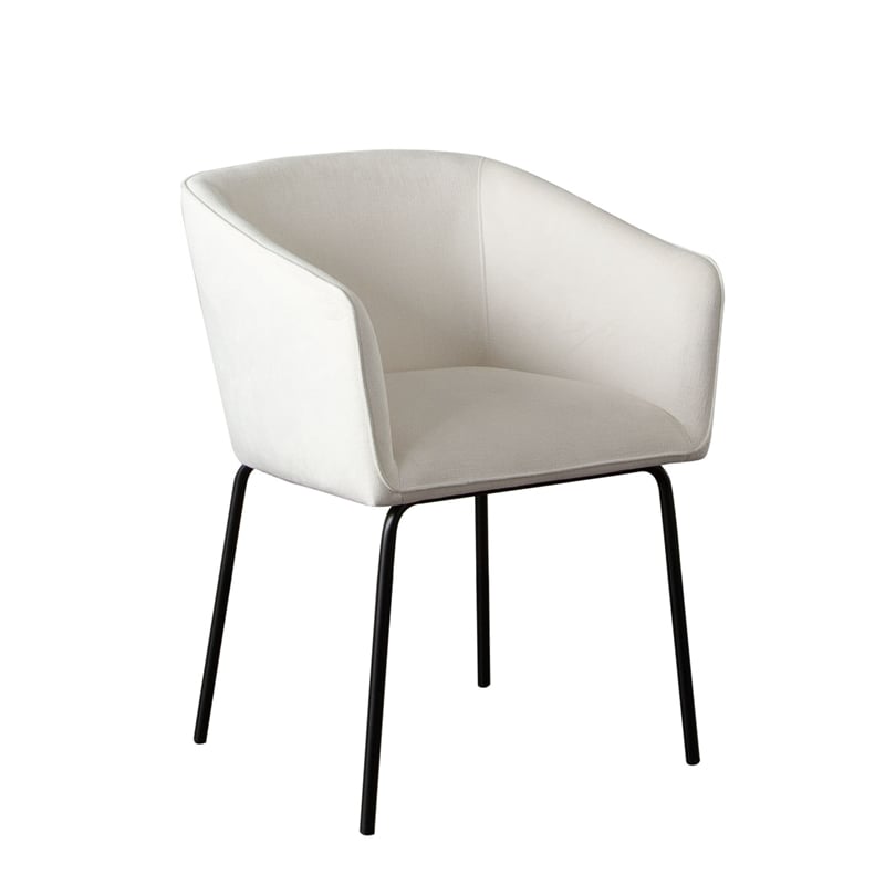 Voro Dining Chair Set of 2- Mist White Fabric- Sleek Black Metal Legs