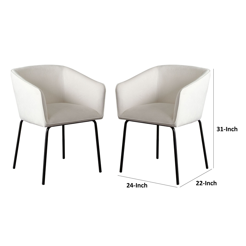 Voro Dining Chair Set of 2- Mist White Fabric- Sleek Black Metal Legs