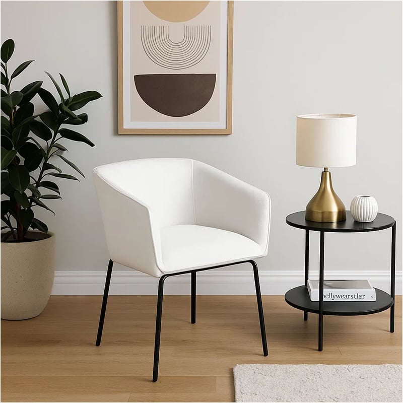 Voro Dining Chair Set of 2- Mist White Fabric- Sleek Black Metal Legs