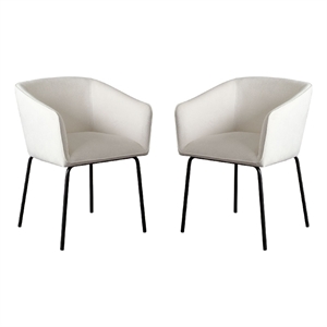 Voro Dining Chair Set of 2- Mist White Fabric- Sleek Black Metal Legs