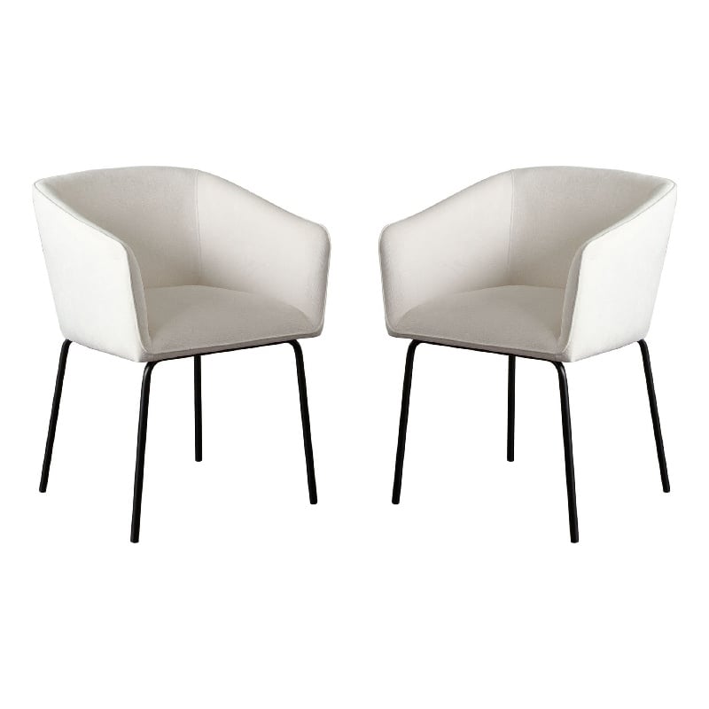 Voro Dining Chair Set of 2- Mist White Fabric- Sleek Black Metal Legs
