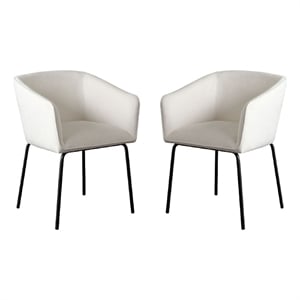 Voro Dining Chair Set of 2- Mist White Fabric- Sleek Black Metal Legs
