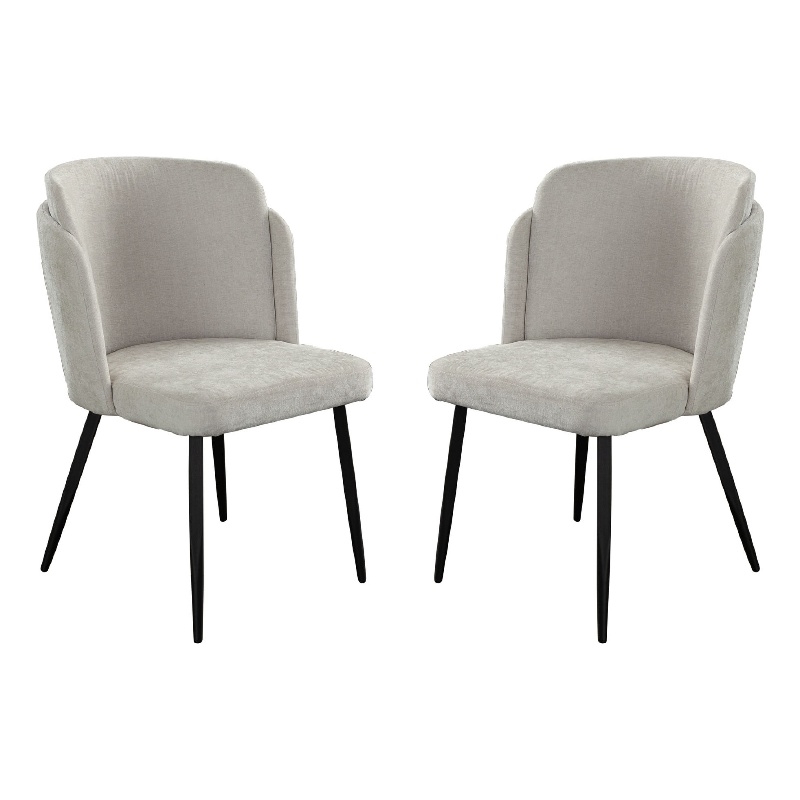 Griz Dining Side Chair Set of 2- Curved Back- Cream White Polyester- Black