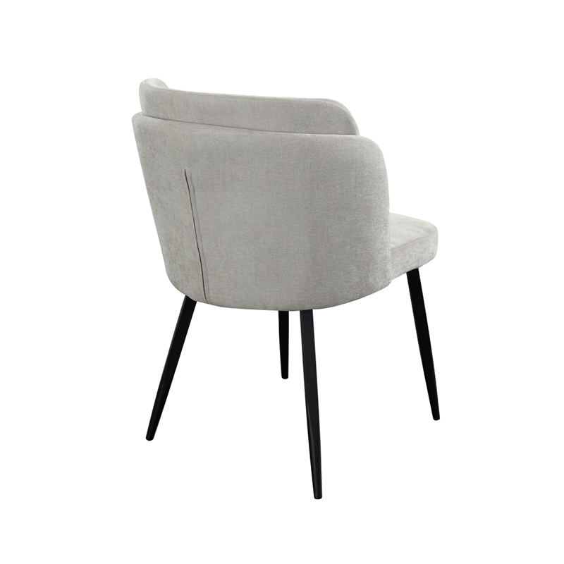 Griz Dining Side Chair Set of 2- Curved Back- Cream White Polyester- Black