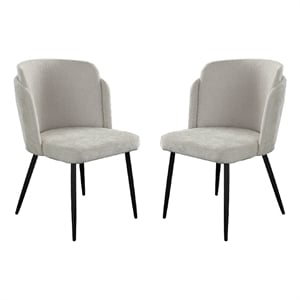 Griz Dining Side Chair Set of 2- Curved Back- Cream White Polyester- Black