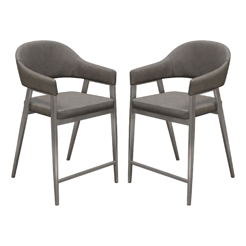 Arie Counter Height Chair Set of 2- Gray Faux Leather Seat and Back