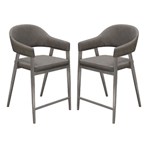 Arie Counter Height Chair Set of 2- Gray Faux Leather Seat and Back