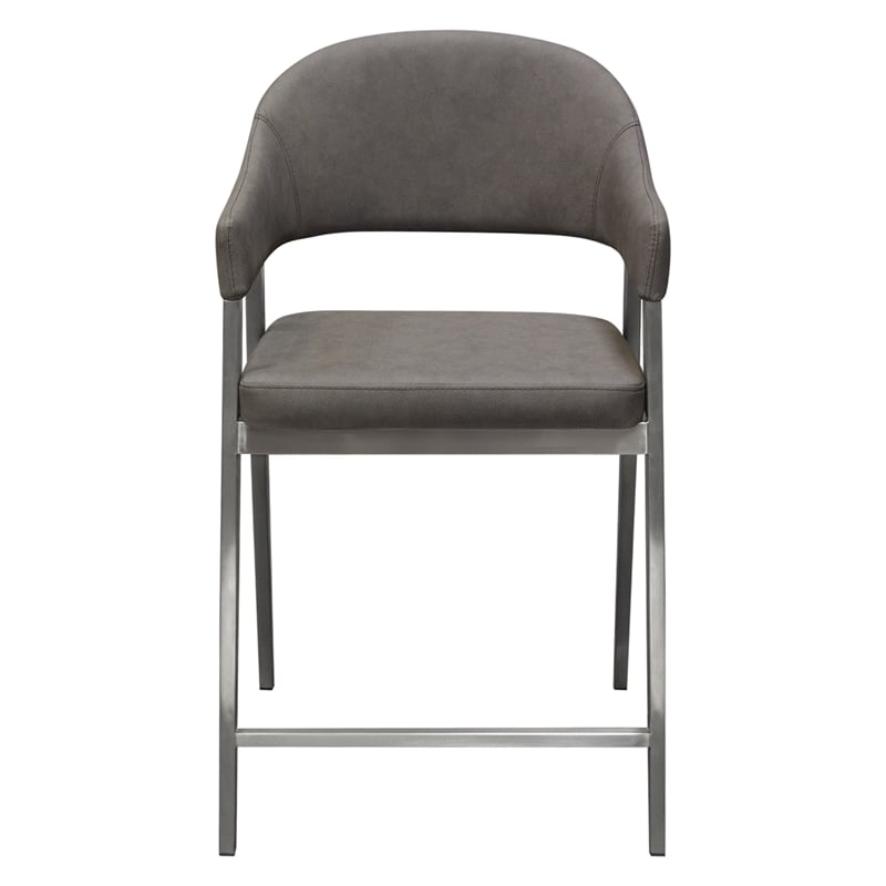 Arie Counter Height Chair Set of 2- Gray Faux Leather Seat and Back