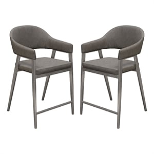 Arie Counter Height Chair Set of 2- Gray Faux Leather Seat and Back