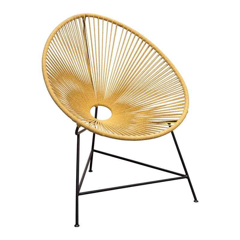 Azy Accent Chair Set of 2- Orange Natural Woven Rope- Black Iron Base