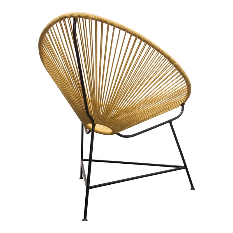 Azy Accent Chair Set of 2- Orange Natural Woven Rope- Black Iron Base