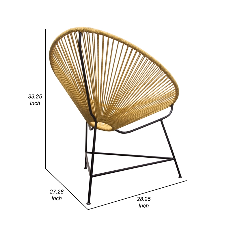 Azy Accent Chair Set of 2- Orange Natural Woven Rope- Black Iron Base