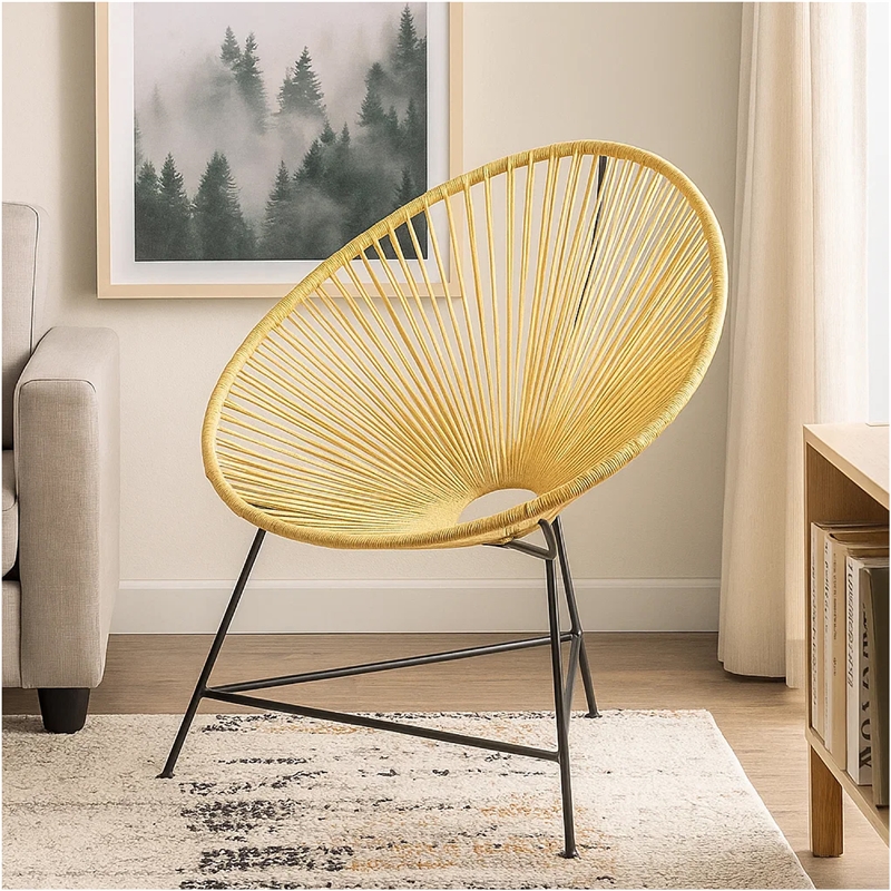 Azy Accent Chair Set of 2- Orange Natural Woven Rope- Black Iron Base