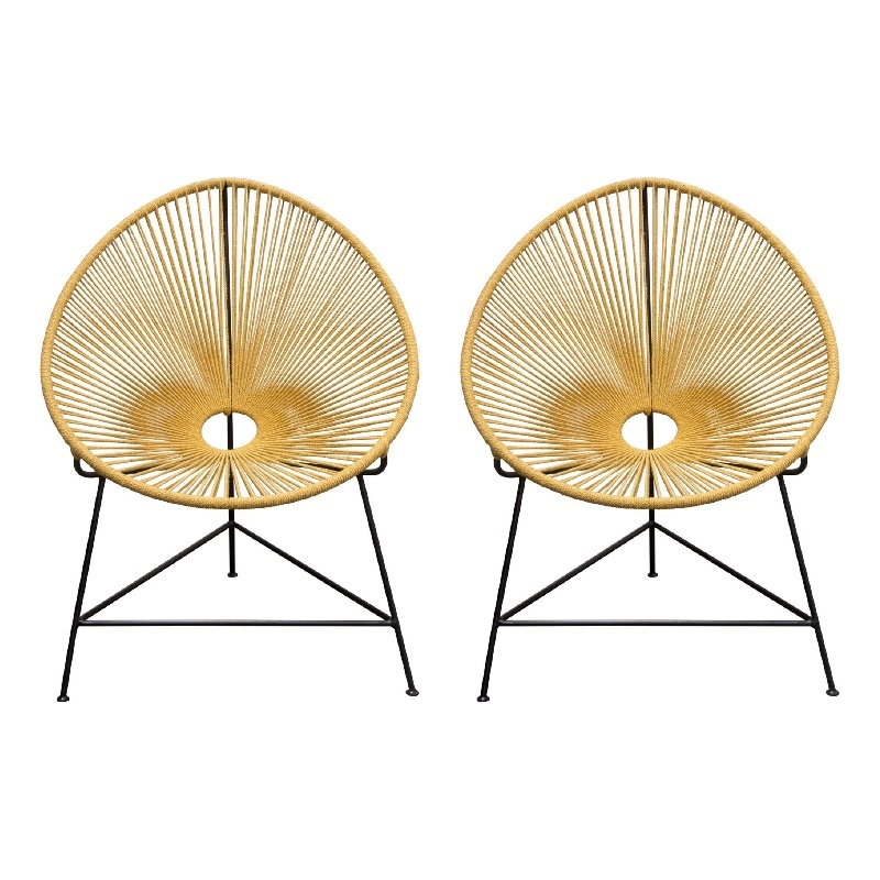 Azy Accent Chair Set of 2- Orange Natural Woven Rope- Black Iron Base