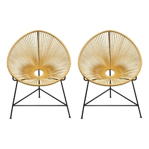 Azy Accent Chair Set of 2- Orange Natural Woven Rope- Black Iron Base