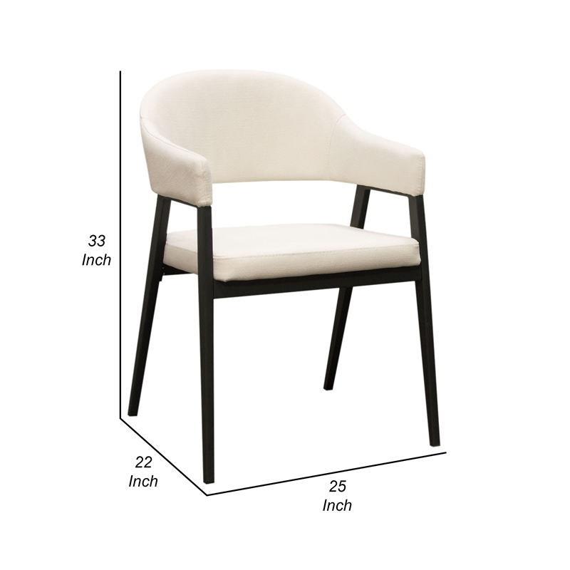 Arie Dining Side Chair Set of 2- Cream White Polyester- Black Legs