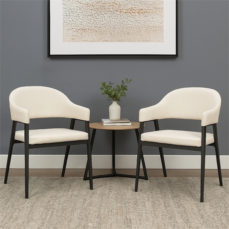 Arie Dining Side Chair Set of 2- Cream White Polyester- Black Legs