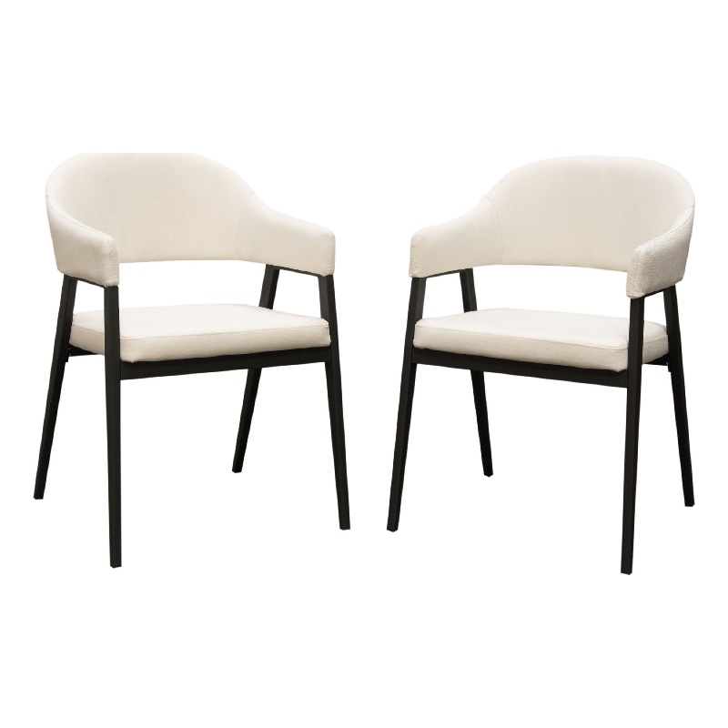 Arie Dining Side Chair Set of 2- Cream White Polyester- Black Legs