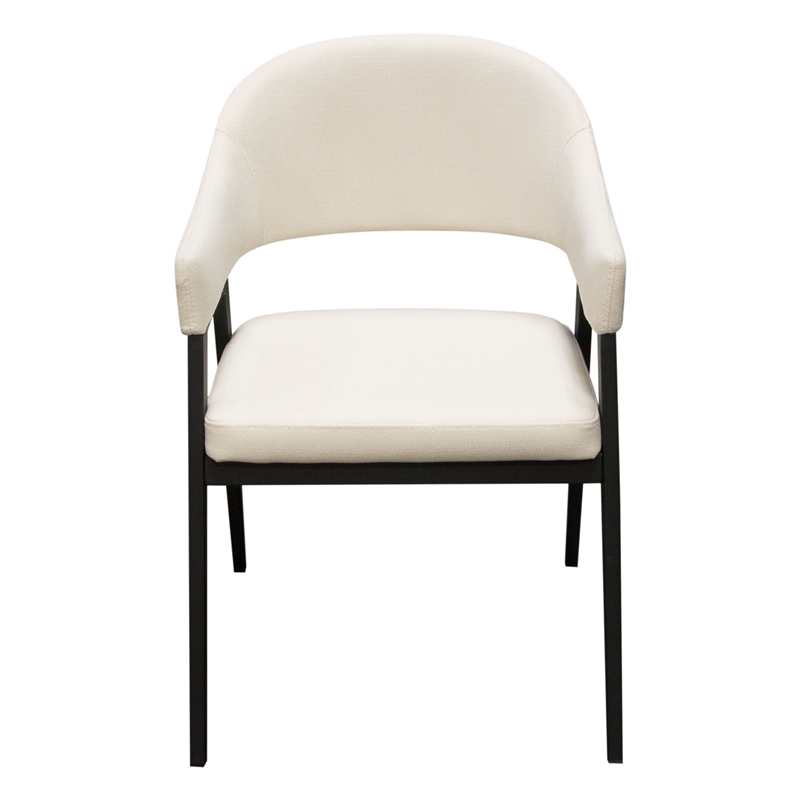 Arie Dining Side Chair Set of 2- Cream White Polyester- Black Legs
