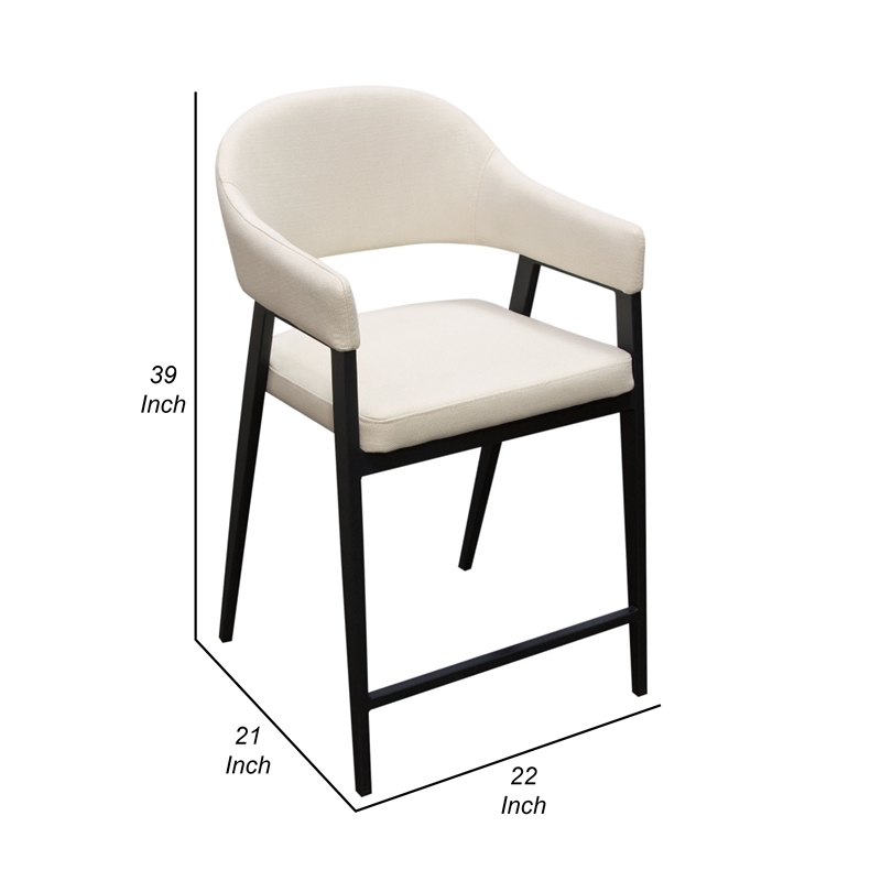 Arie Counter Height Chair Set of 2- Cream White Polyester- Black Legs