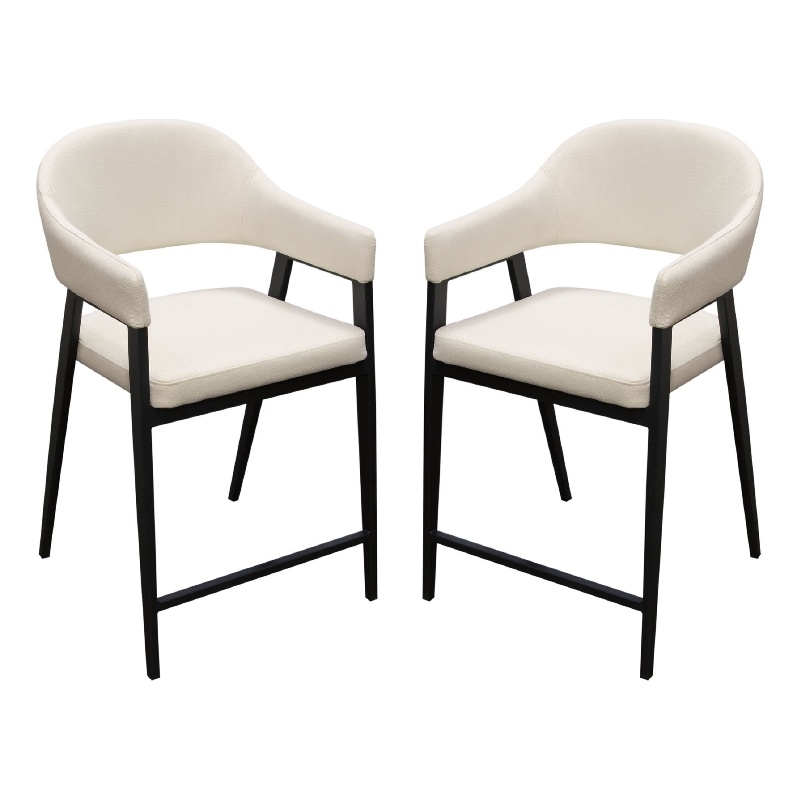 Arie Counter Height Chair Set of 2- Cream White Polyester- Black Legs
