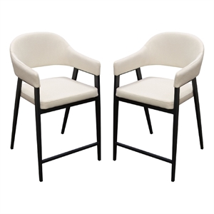 Arie Counter Height Chair Set of 2- Cream White Polyester- Black Legs