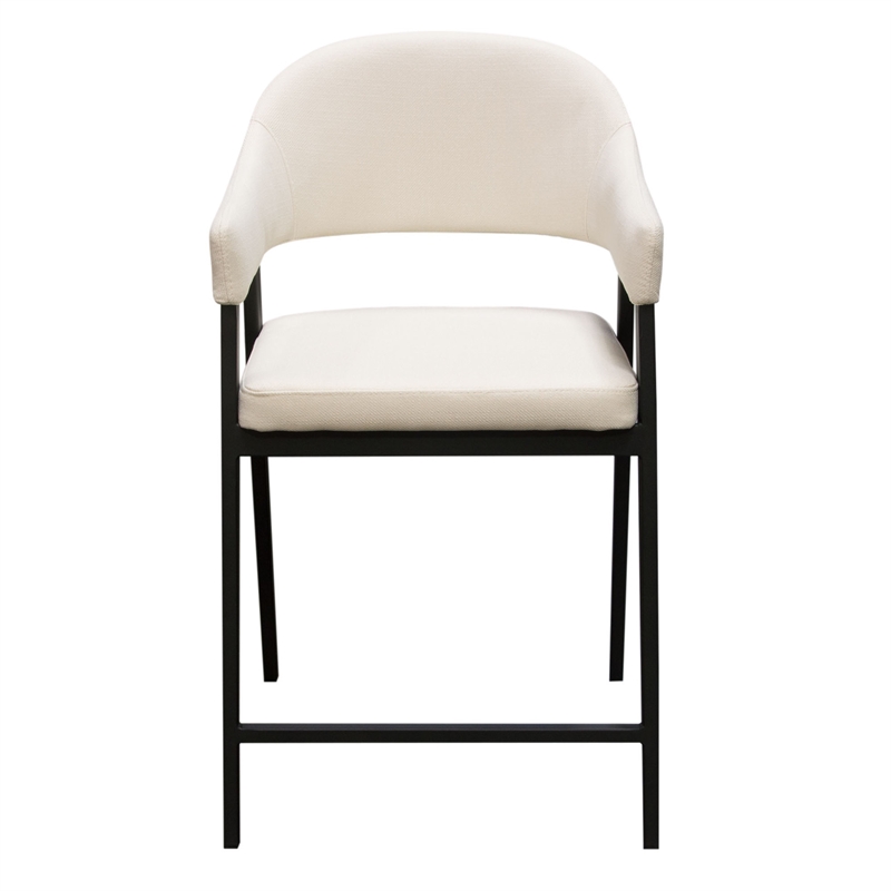 Arie Counter Height Chair Set of 2- Cream White Polyester- Black Legs