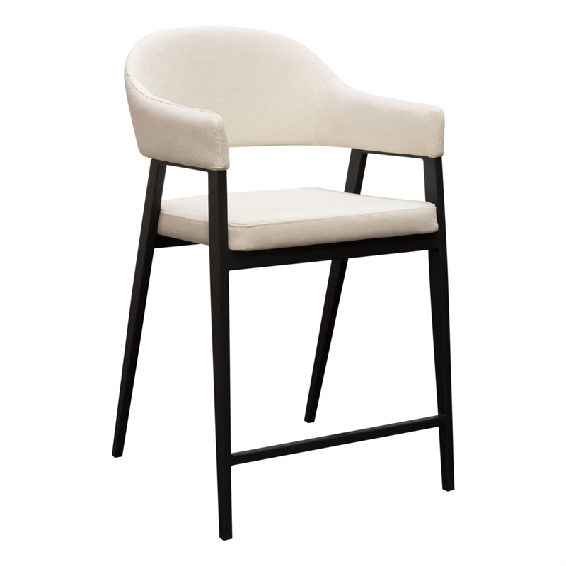 Arie Counter Height Chair Set of 2- Cream White Polyester- Black Legs
