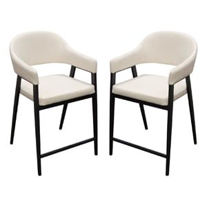 Arie Counter Height Chair Set of 2- Cream White Polyester- Black Legs