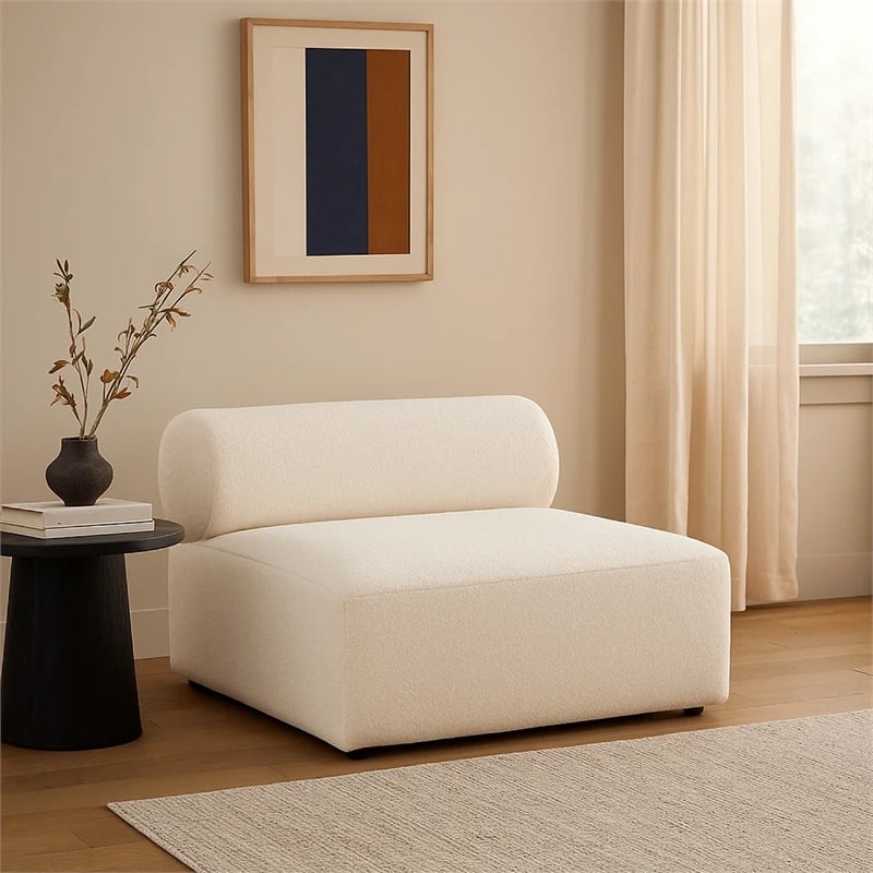 Zey Modular Armless Chair with Low Back- Ivory Sherpa Fabric