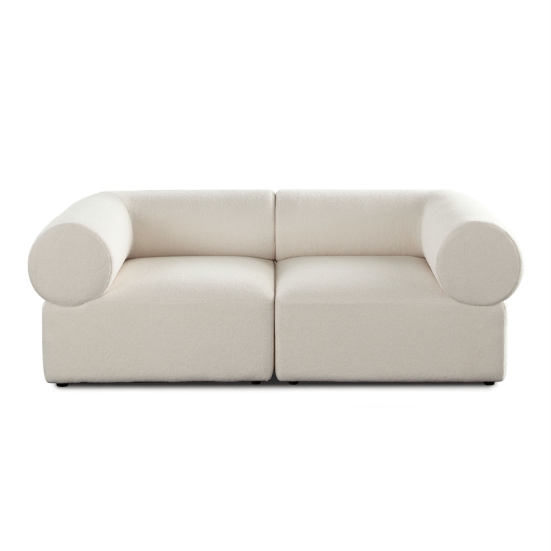 Zey 2pc Modular Corner Chair Set- Low Profile Back- Ivory Sherpa 80 Inch