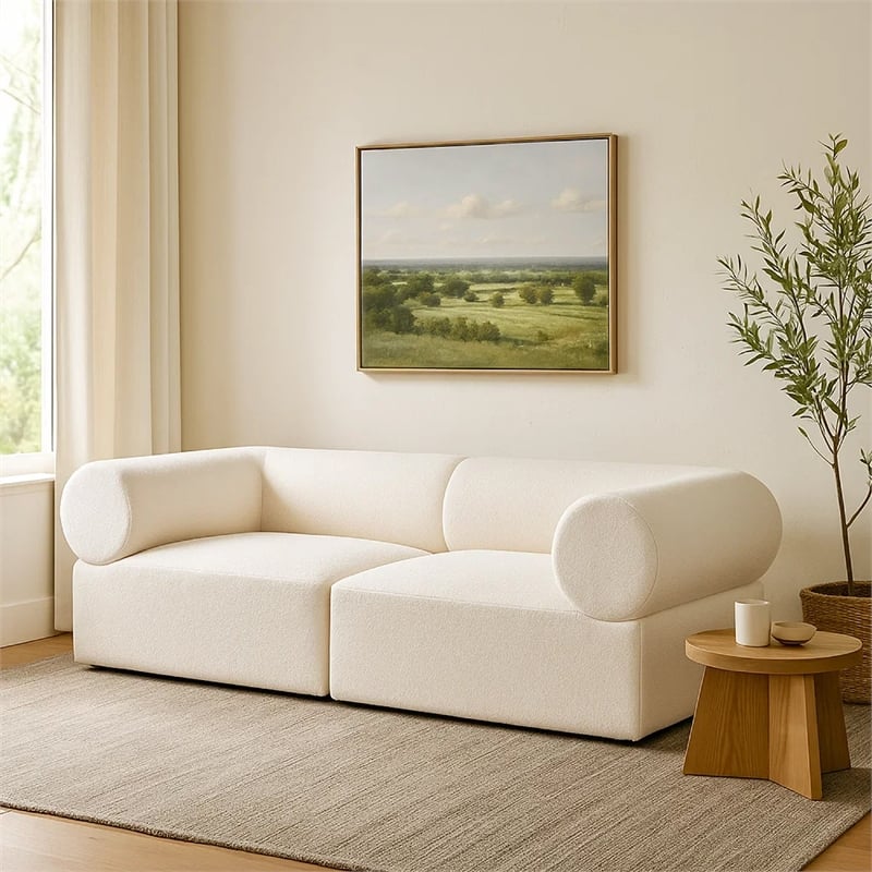Zey 2pc Modular Corner Chair Set- Low Profile Back- Ivory Sherpa 80 Inch