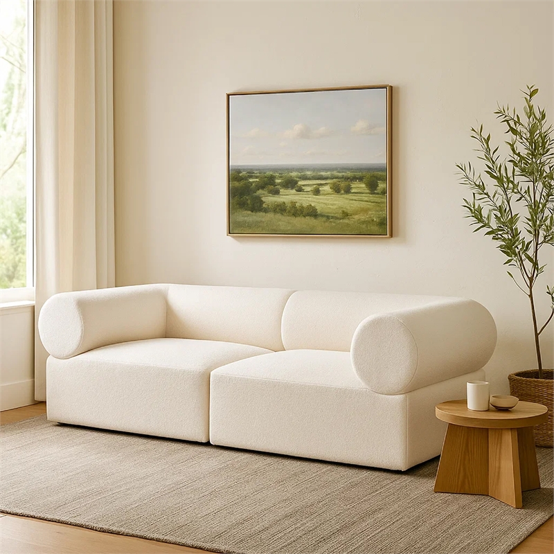 Zey 2pc Modular Corner Chair Set- Low Profile Back- Ivory Sherpa 80 Inch