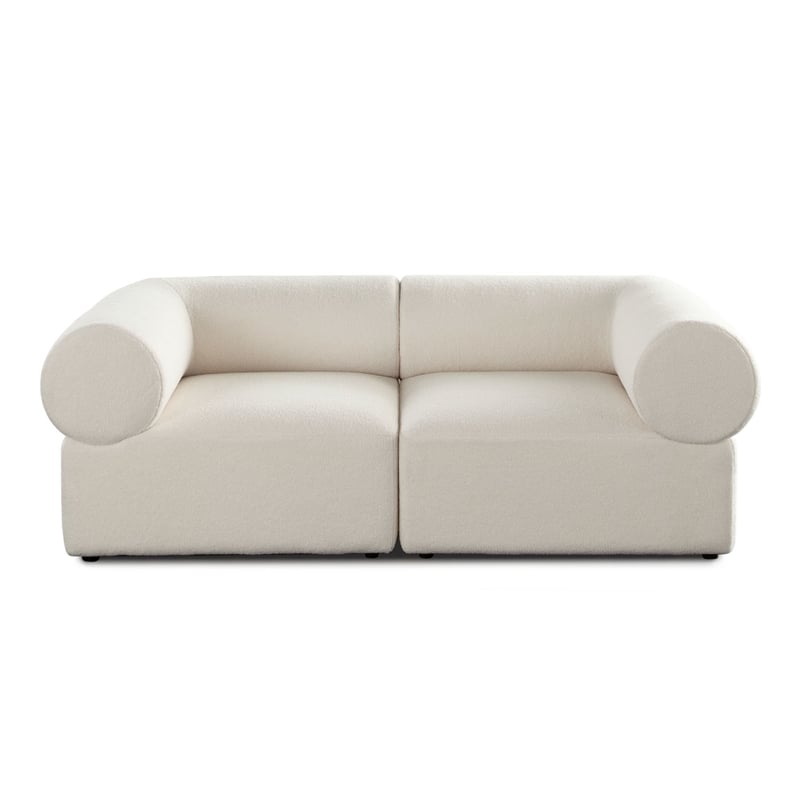 Zey 2pc Modular Corner Chair Set- Low Profile Back- Ivory Sherpa 80 Inch