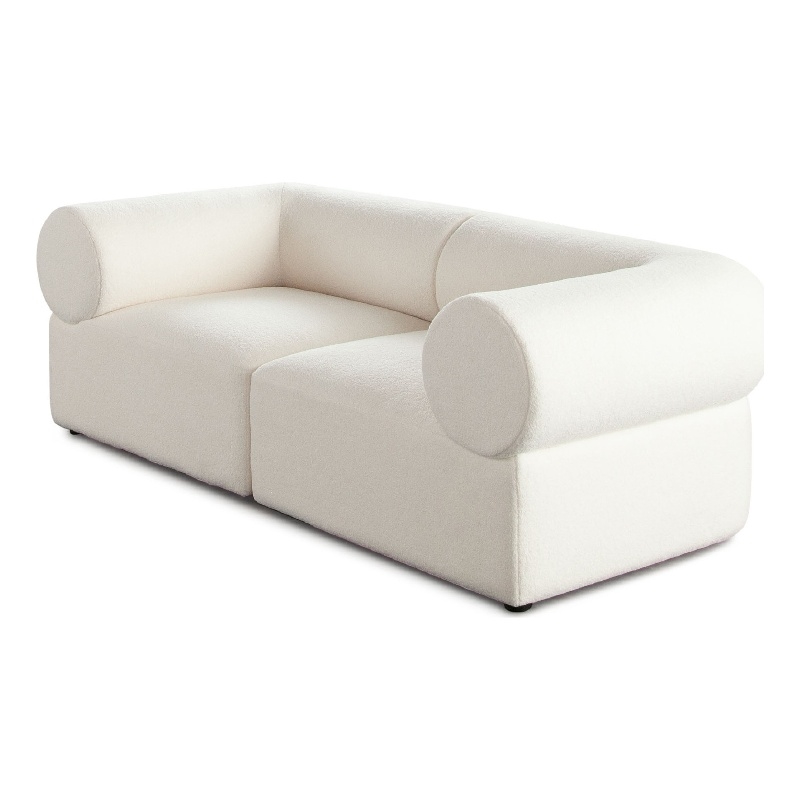 Zey 2pc Modular Corner Chair Set- Low Profile Back- Ivory Sherpa 80 Inch