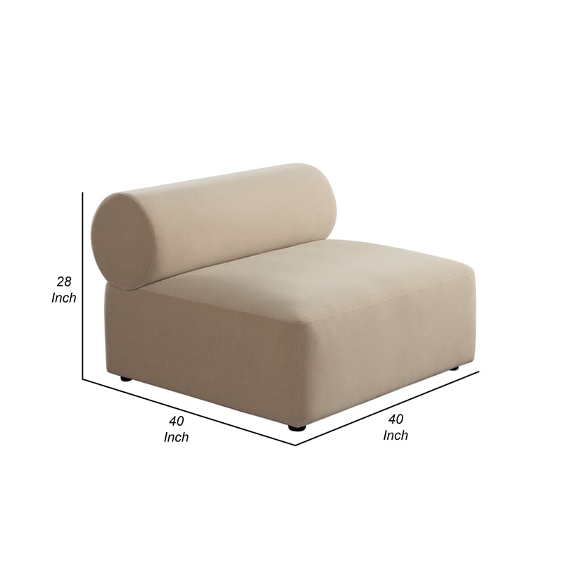 Zey Modular Armless Chair with Low Back- Light Camel Brown Velvet