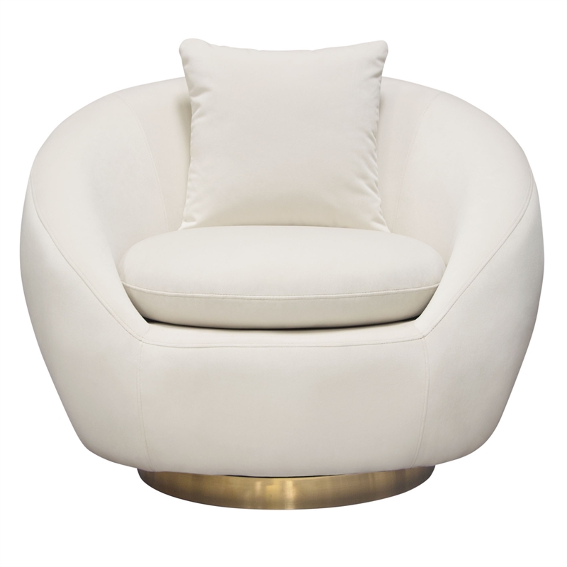 Dela Swivel Accent Chair with Pillow- Cream Velvet- Brushed Gold Base