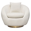 Dela Swivel Accent Chair with Pillow- Cream Velvet- Brushed Gold Base