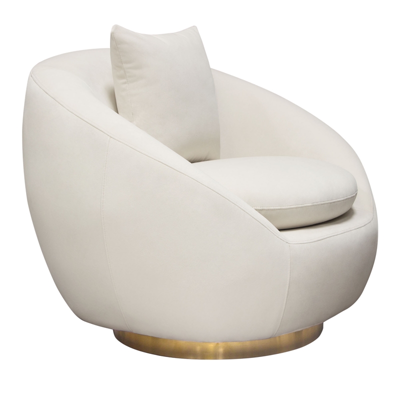 Dela Swivel Accent Chair with Pillow- Cream Velvet- Brushed Gold Base