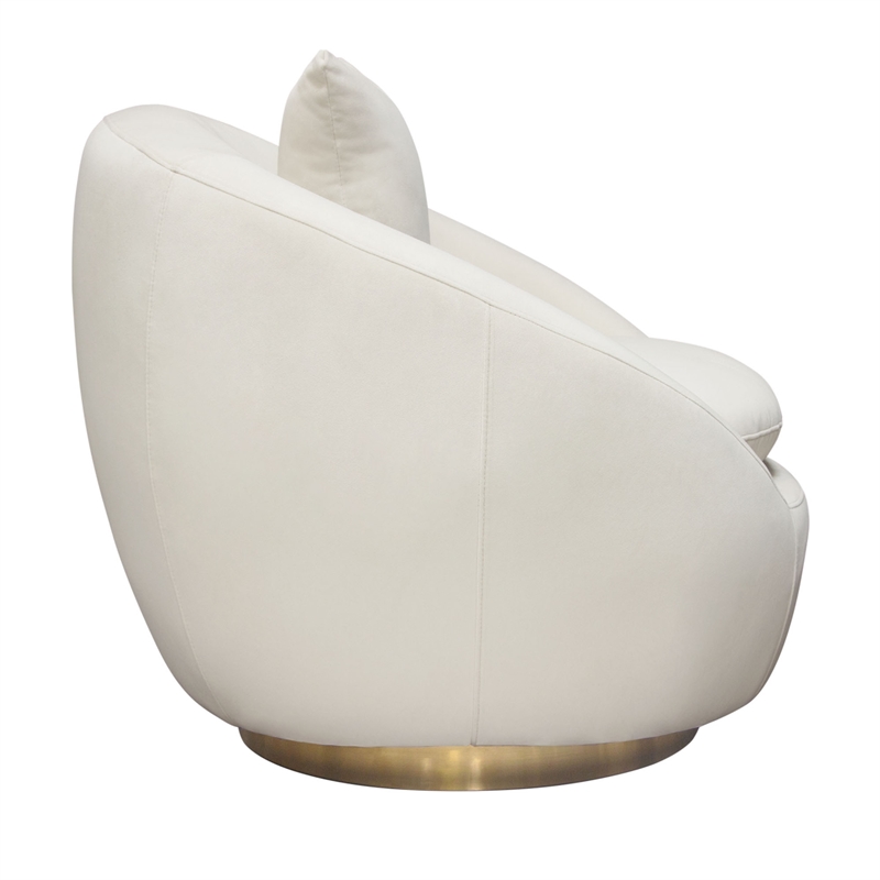 Dela Swivel Accent Chair with Pillow- Cream Velvet- Brushed Gold Base