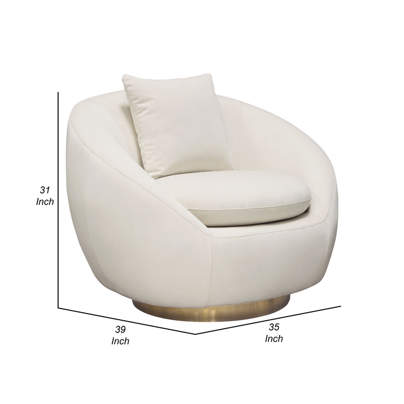 Dela Swivel Accent Chair with Pillow- Cream Velvet- Brushed Gold Base