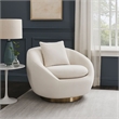 Dela Swivel Accent Chair with Pillow- Cream Velvet- Brushed Gold Base