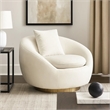 Dela Swivel Accent Chair with Pillow- Cream Velvet- Brushed Gold Base