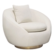 Dela Swivel Accent Chair with Pillow- Cream Velvet- Brushed Gold Base
