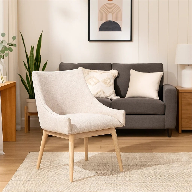 Livvy Low Back Dining Chair Set of 2- Light Gray Fabric- Wheat Brown Wood