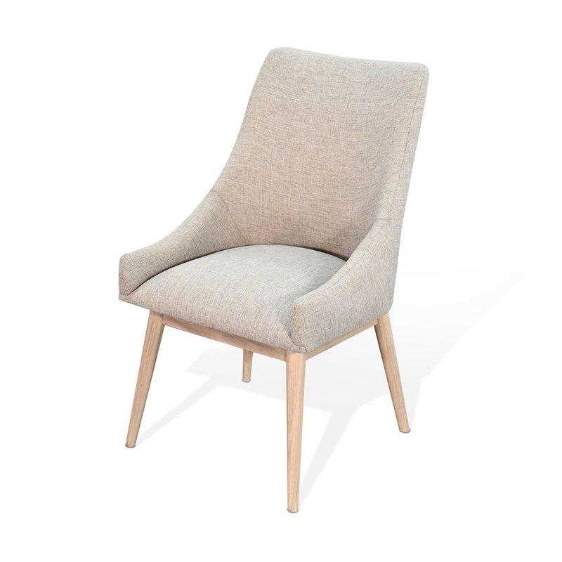 Livvy High Back Dining Chair Set of 2- Light Gray Fabric- Wheat Brown Wood