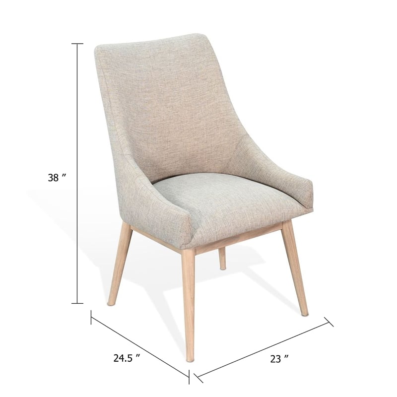 Livvy High Back Dining Chair Set of 2- Light Gray Fabric- Wheat Brown Wood